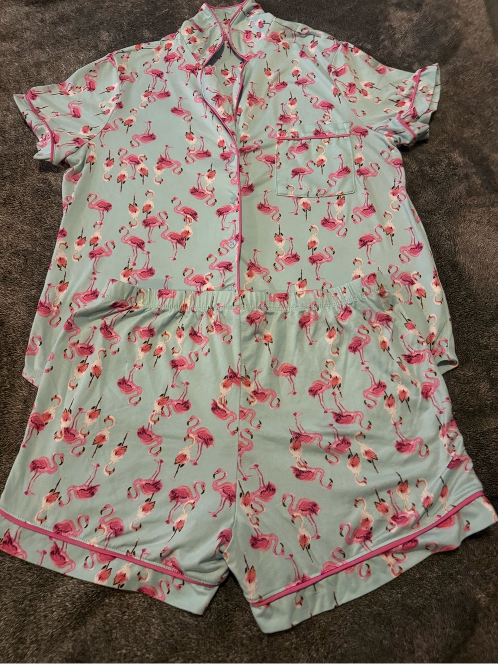 Secret Treasures Pink Flamingo Print Short Pajama Set on Mint